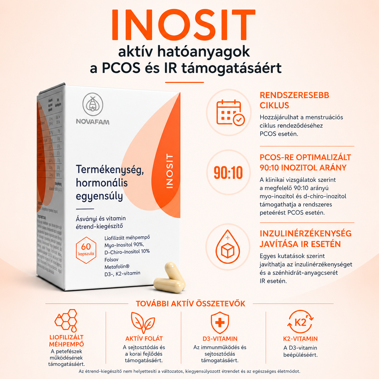 Novafam Inosit termékenységfokozás PCOS/IR mellett - Novafam kapszula, teherbeesés, PCOS legyőzése természetes méhpempővel Novafam Inosit termékenységfokozás PCOS/IR mellett - Image 5